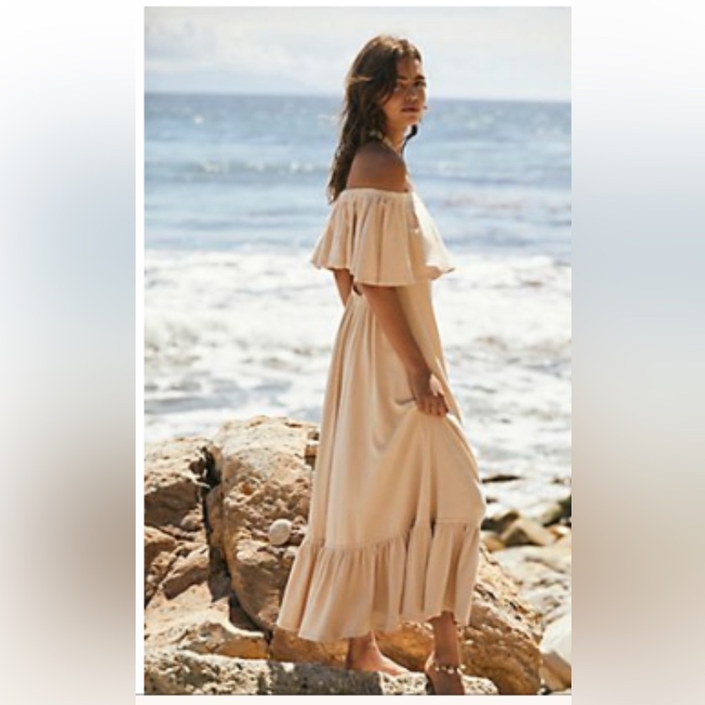 🔥NWT Free People Beach- Bleached Sand Strapless Dress- Neutral Color sz M